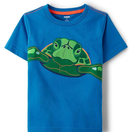 Gymboree Boys' and Toddler Embroidered Graphic Short Sleeve T-Shirts, Sea Turtle Blue, 12-18 Months