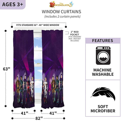 Franco Kids Window Curtain Panels Drapes Set, 82 in x 63 in, Disney Descendants 3