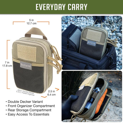 MAXPEDITION Double-Decker EDC Pocket Organizer (5” x 2.5” x 7”) EDC Pouch, Tactical Tool Pouch for Organization, MOLLE Accessories for Everyday Carry (Khaki) 0247K