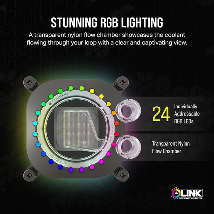 Corsair iCUE LINK XC7 RGB ELITE CPU Water Block - Transparent Flow Chamber - 24 RGB LEDs - Fits Intel® LGA 1700, AMD® AM5 and older - Stealth Grey