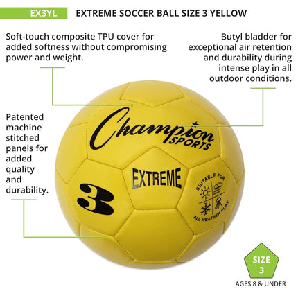 Extreme Series Soccer Ball, Size 3 - Youth League, All Weather, Soft Touch, Maximum Air Retention - Kick Balls for Kids Under 8 - Competitive and Recreational Futbol Games, Yellow