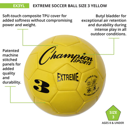 Ballon de soccer Extreme Series, taille 3 - Ligue jeunesse, tout temps, toucher doux, rétention d'air maximale - Ballons de football pour enfants de moins de 8 ans - Matchs de football compétitifs et récréatifs, jaune