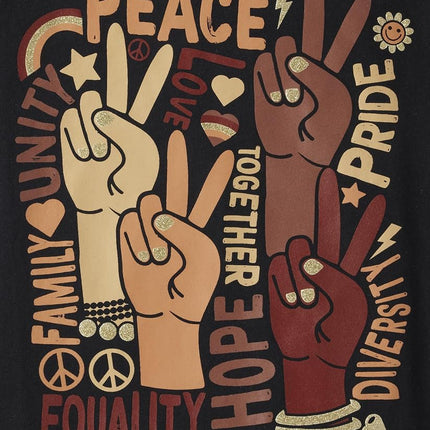 The Children's Place Girls' Short Sleeve Graphic T-Shirt, Peace Hands, X-Small