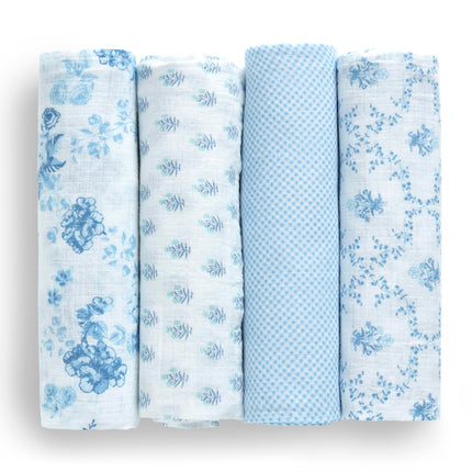 Delta Children 100% Cotton Muslin Baby Receiving Blankets for Girls and Boys � 47x47 Inches (Pack of 4), Blue Botanicals