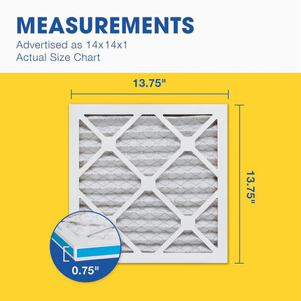 Aerostar 14x14x1 MERV 13 Pleated Air Filter, AC Furnace Air Filter, 6 Pack (Actual Size: 13 3/4"x13 3/4"x3/4")