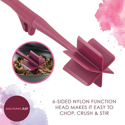 Rachael Ray Outils et ustensiles Lazy Crush & Chop, spatule flexible et cuillère racloir/ustensiles de cuisine – Lot de 3 pièces, Rouge bordeaux