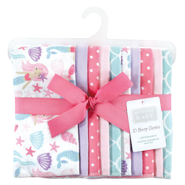Hudson Baby Unisex Baby Cotton Flannel Burp Cloths, Mermaid, One Size