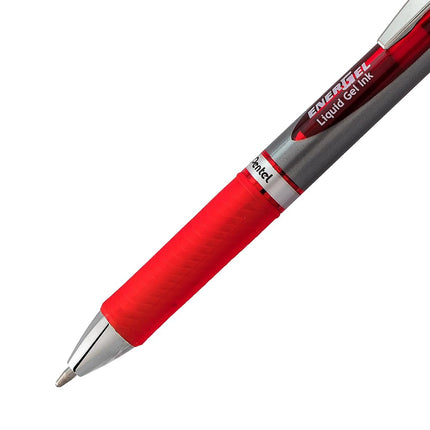 Lot de 2 stylos à bille gel rétractables Pentel EnerGel RTX, pointe métallique, trait épais, encre rouge (BL80BP2B)