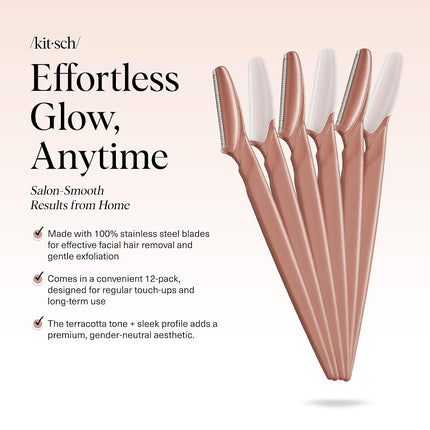 Kitsch Dermaplaning Tool - Face Razors for Women and Men, Eyebrow Trimmer and Face Shaver, Facial Hair Removal for Women and Men, Dermaplane Razor - 6pc Terracotta