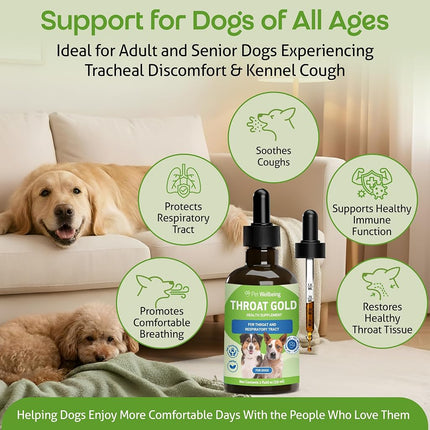 Pet Wellbeing Throat Gold for Dogs - Natural Herbal Cough, Throat and Respiratory Support for Dogs - 2 oz(59ml)
