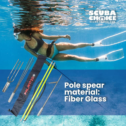 Scuba Choice Spearfishing 5' Fiberglass Travel Hawaiian Sling Pole Spear - 2-Piece with 3 Tips Set (12" Paralyzer & Lionfish Tip) | Durable Lightweight, Includes Black Rubber Carry Bag