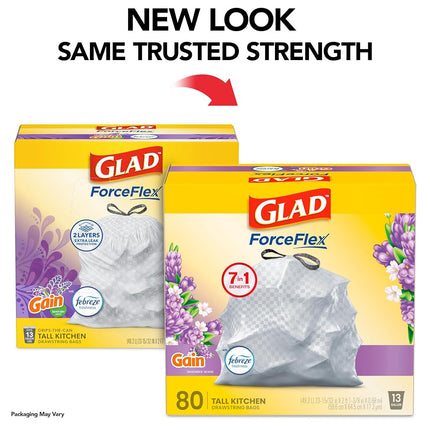 Glad OdorShield Tall Kitchen Drawstring Trash Bags, Lavender, 13 Gallon, 80 Count by Glad
