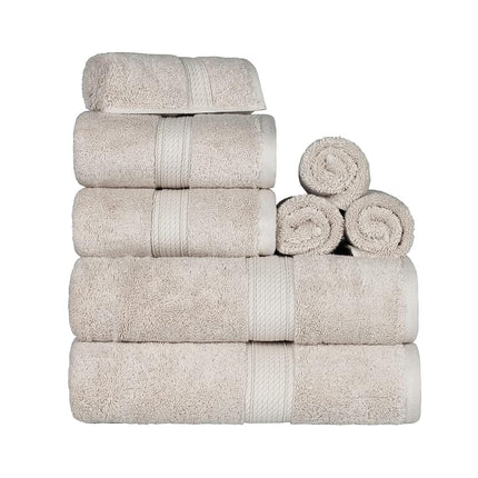 Juego de 8 toallas de algodón egipcio de pelo superior, incluye 2 de baño, 2 de mano, 4 toallas faciales/paños, toallas de lujo ultrasuaves, esenciales de felpa gruesa, para baño de visitas, spa, hotel, color Piedra
