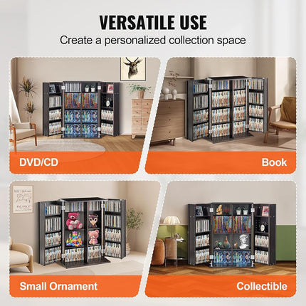 VEVOR Media Storage Cabinet, DVD Cabinet with Doors and Shelves, CD Storage Holds up to 576 CDs, Adjustable DVD Shelf, Protects & Organizes Music, Movie, Video Games or Collections-Espresso