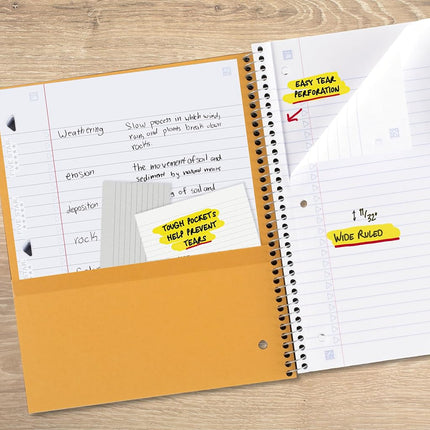 Five Star Spiral Notebooks, 1 Subject, Wide Ruled, 10-1/2" x 8", Assorted Colors, 6 Pack (38042)