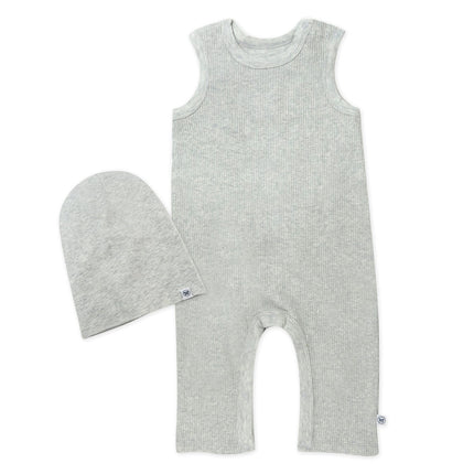 HonestBaby Sleeveless Rib Coverall and Beanie set 