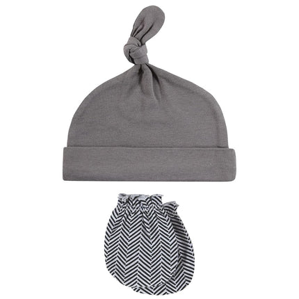 Hudson Baby Unisex Baby Cotton Cap and Scratch Mitten Set, Modern Mustache, 0-6 Months