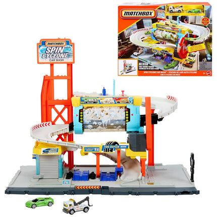 Matchbox Spin Cyclone Car Wash Playset with Corvette & Tow Truck