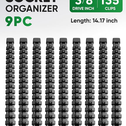 ALOANES 9PC ABS Socket Organizer, Socket Rails Fit 3/8 inch Drive