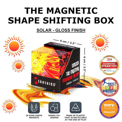 SHASHIBO Shape Shifting Box - Award-Winning, Patented Fidget Cube w/ 36 Rare Earth Magnets - Transforms Into Over 100 Shapes, Download Fun in Motion Toys Mobile App (Holographic - Solar)