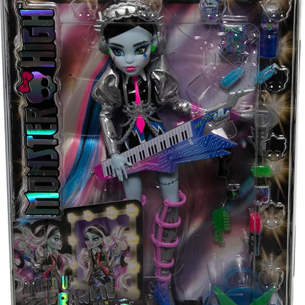 Mattel Monster High Doll, Amped Up Frankie Stein Rockstar with Instrument and Performance-Themed Accessories Like Headphones