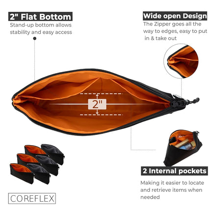 COREFLEX 6 Pack Premium Tool Pouch Zipper Bag with Internal Pockets, Small Tool Bag, Multipurpose Storage Pouch, Heavy Duty Flat Bottom Tool Bag with YKK Zipper for Tools, Gadgets, Stationary.