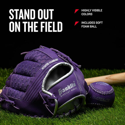 Franklin Sports Teeball Glove and Ball Set - Meshtek Teeball Glove and Foam Baseball - Purple/Silver - 9.5" Left Hand Throw, Purple/Chrome, (Model: 22809L)