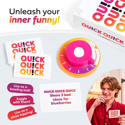 QU!CK QU!CK QU!CK by Relatable, Unleash Your Inner Funny with The Ultimate Party Games for Friends and Family Game Night, Perfect Adult Games & Kids Games, The Fastest Way to Have Fun, Ages 8 to 108