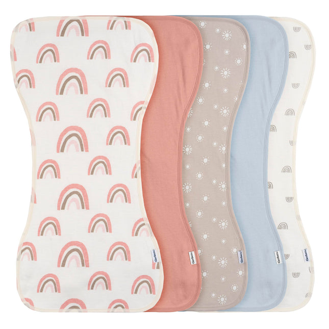 Gerber Baby Unisex Burp Cloths 5-Pack, Pink Rainbo