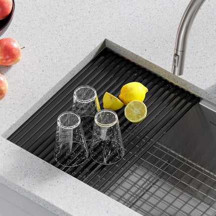Kraus Multipurpose Workstation Sink Roll-Up Dish Drying Rack, Colander and Trivet in Yellow, KRM-11YL