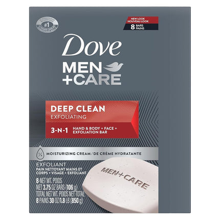 Dove Men + Care Body And Face Bar, Deep Clean, 4 Ounce, 8 Count