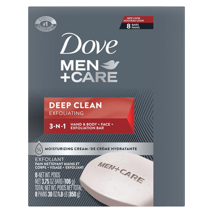 Dove Men + Care Body And Face Bar, Deep Clean, 4 Ounce, 8 Count