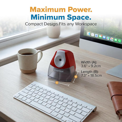 Bostitch Office Personal Electric Pencil Sharpener, Powerful Stall-Free Motor, High Capacity Shavings Tray, Red (EPS4-RED)