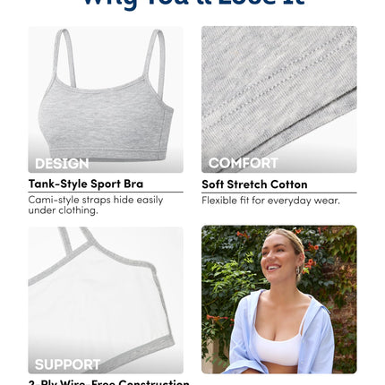 Fruit of The Loom Women's Spaghetti Strap Cotton Pullover Sports Bra Value Pack, Opaque, Cornflower Blue/Lentil/White/Kitty Pink/Grey Heather/Black Hue, 42 (Pack of 6)