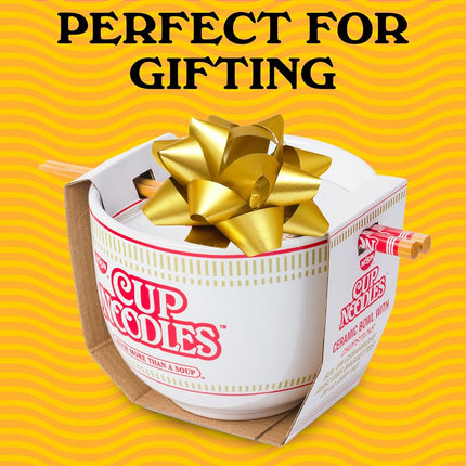 Silver Buffalo Nissin Classic Cup Noodles Logo Much More Than a Soup Ceramic Ramen Noodle Rice Bowl with Chopsticks, Microwave Safe, 20 Ounces