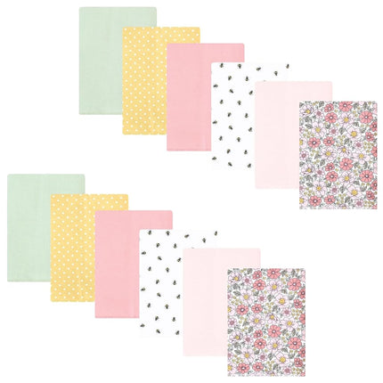 Hudson Baby Unisex Baby Flannel Burp Cloth 12pk, Pink Yellow Pretty Floral, One Size