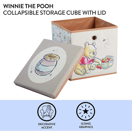 Idea Nuova Winnie the Pooh Collapsible Storage Cube with removable Lid, 10" Wx10 Hx10 D