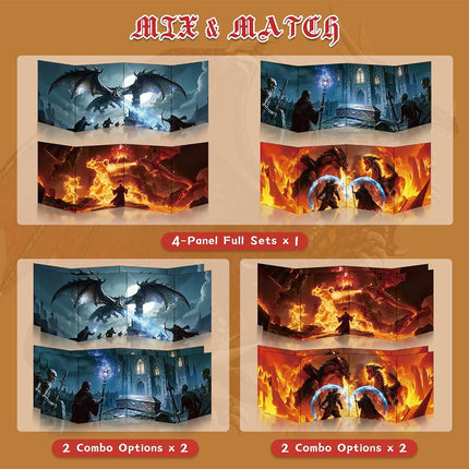 Byhoo DM Screen 4 PCS with Immersive Monstrous Lords Themes - Premium DM Screen 5e for D&D, Waterproof Reusable Surface, Tri-Fold Portable A4 Size Compatible with 5E Rules