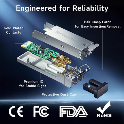 Cable Matters 2-Pack 1000BASE-SX SFP to LC Multi Mode 1G Fiber Transceiver Modular for Cisco, Ubiquiti, TP-Link, Huawei, Mikrotik, Netgear, and Supermicro Equipment