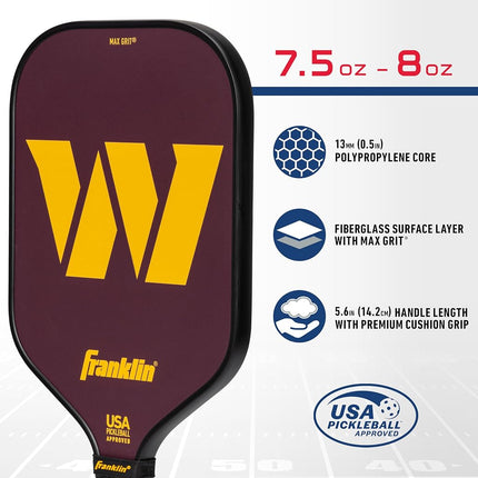 Franklin Sports NFL Washington Commanders Pickleball Paddle - Official NFL Team Pickleball Paddles - USAP (USAPA) Approved Premium Quality Pickleball Paddles - Authentic Team Logos + Colors