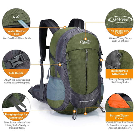 G4Free 35L Hiking Backpack Water Resistant Outdoor Sports Travel Daypack Lightweight with Rain Cover for Women Men