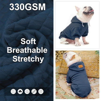 BEAUTYZOO Large Dog Hoodie Sweater with Pockets, Dog Clothes for Small Medium Dogs Boy Girl, Waffle-Like Laminated Cotton Pet Coats with Hat and Leash Hole, Navy Blue 2XL