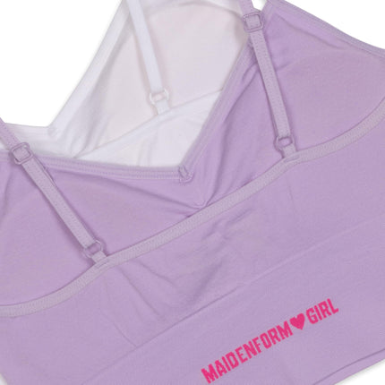 Maidenform Girls Seamless Ruched Crop Bra, Delta Lavender/White, Large
