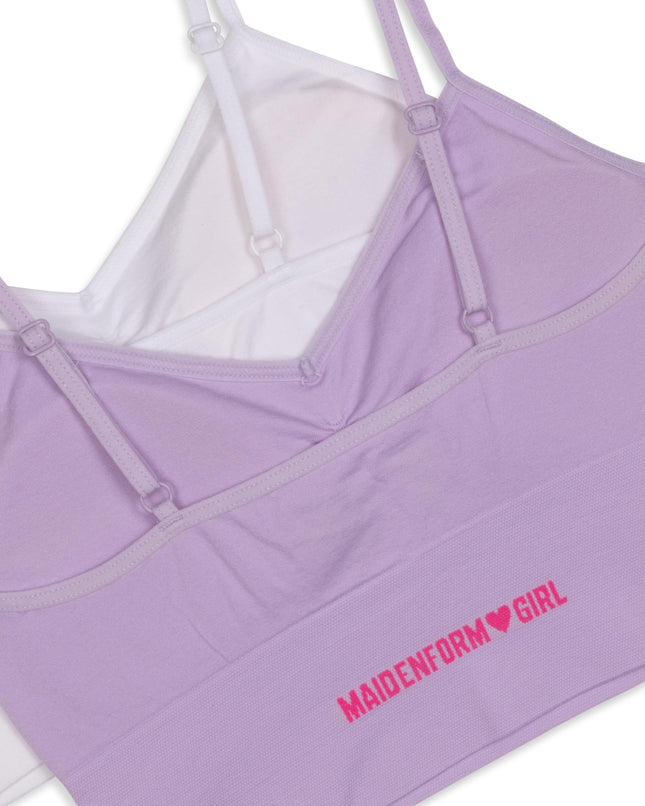 Maidenform Girls Seamless Ruched Crop Bra, Delta Lavender/White, Large