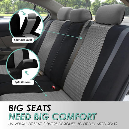 FH GROUP FH-FB060217 Three Row Trendy Elegance Car Seat Covers w. 7 Headrests, Airbag compatible and Split Bench, Gray/Black color- Fit Most Car, Truck, Suv, or Van