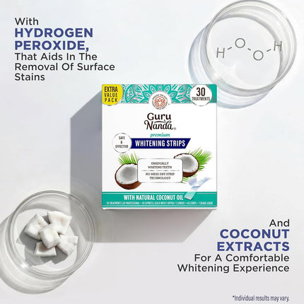 GuruNanda Teeth Whitening Strips - 30-Day Treatment with Non-Slip, Dry Strip Technology - Whitening Designed with Care for a Brighter Smile