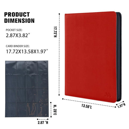 MORABTO Card Binder 16 Pocket,Trading Card Binder Hold up to 1408 Cards with 44 Sleeves,Zipper Card Holder Album Compatible with TCG Card/Game Cards/Sports Card-Red