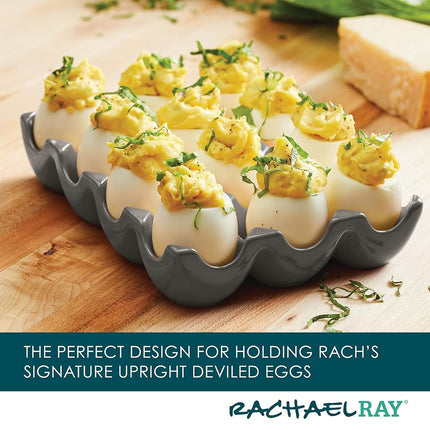 Rachael Ray Solid Glaze Ceramics Egg Tray/Holder, 12 Cup, Dark Gray