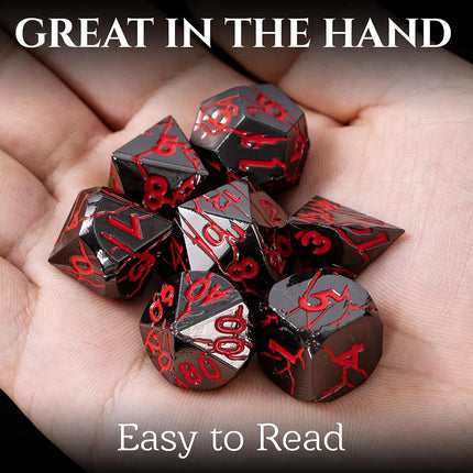 Metal Dice for DND - Ancient Cracked Lightning – Dark Metallic Red