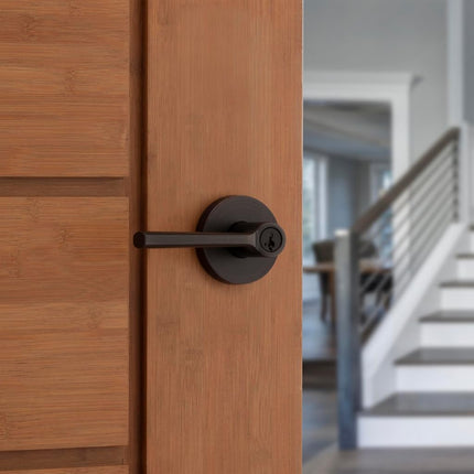 Kwikset Lisbon Round Entry Door Knob with Lock and Key, Secure Keyed Handle Exterior, Front Entrance and Bedroom, Venetian Bronze, Pick Resistant SmartKey Rekey Security and Microban